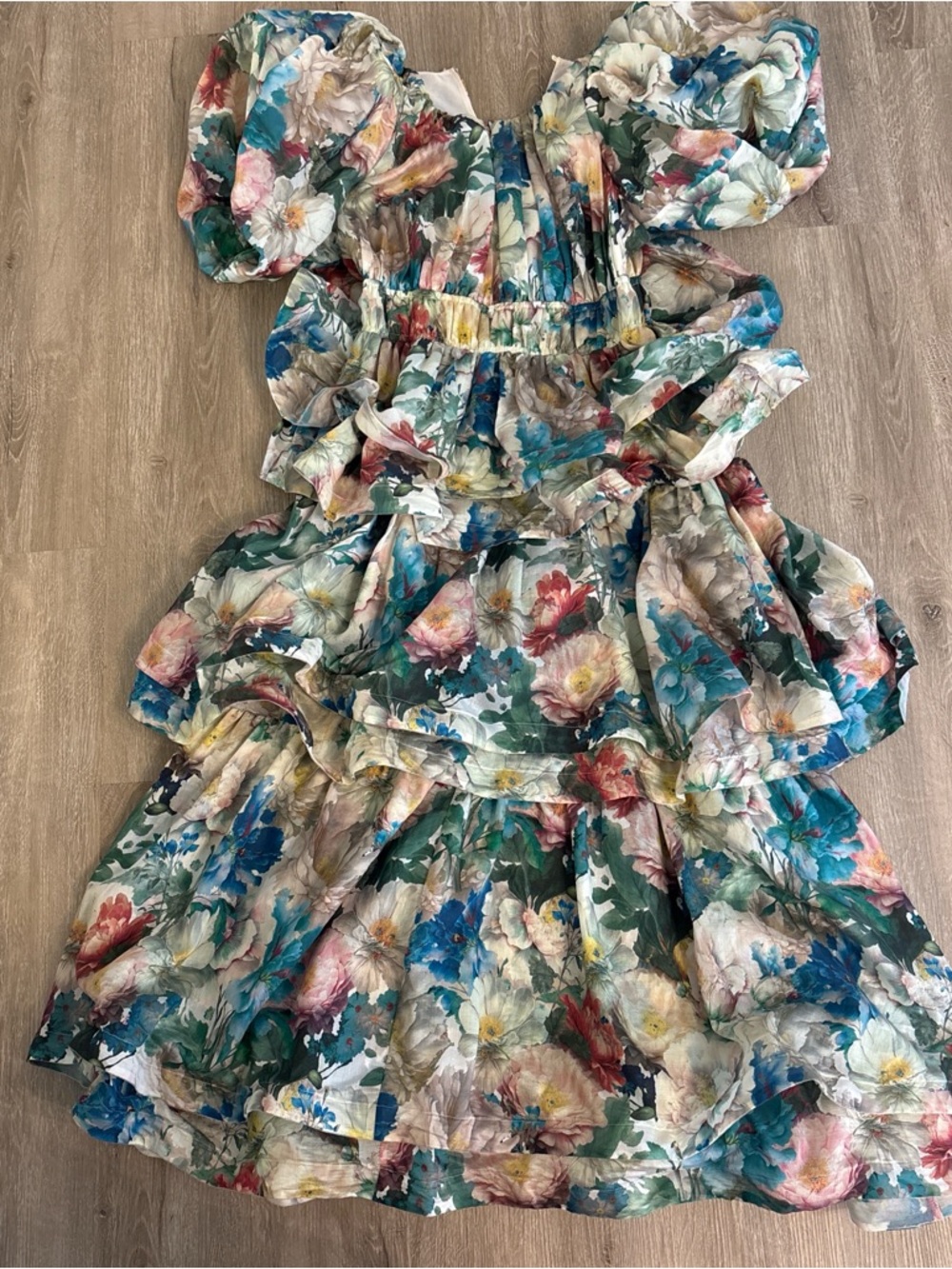 & Other Stories Floral Midi Dress in Teal, Blue, Green, Pink